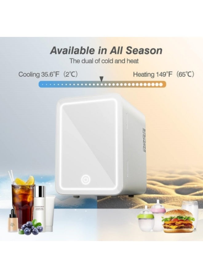 GGEROU Makeup Beauty Mini Fridge, 8L Portable Cosmetic Refrigerator, Mirrored Make Up Fridge, Led Lighting, Glass Panel, for Makeup, Skincare, Snacks, & More for Bedroom or Vanity, White  - Image 3