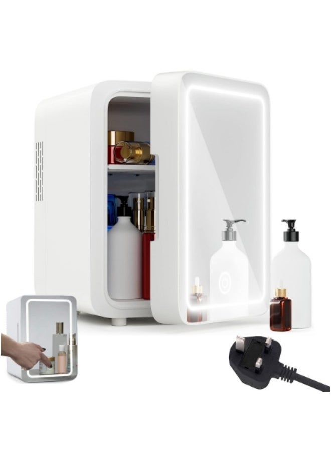 GGEROU Makeup Beauty Mini Fridge, 8L Portable Cosmetic Refrigerator, Mirrored Make Up Fridge, Led Lighting, Glass Panel, for Makeup, Skincare, Snacks, & More for Bedroom or Vanity, White  - Image 1