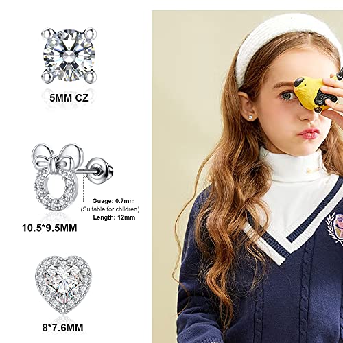 TOPBRIGHT 8 Pairs S925 Sterling Silver Stud Earrings Hypoallergenic Earrings White Heart CZ Tiny Butterfly For Kids, Toddlers, Little Girls, Teens, Women - Image 3