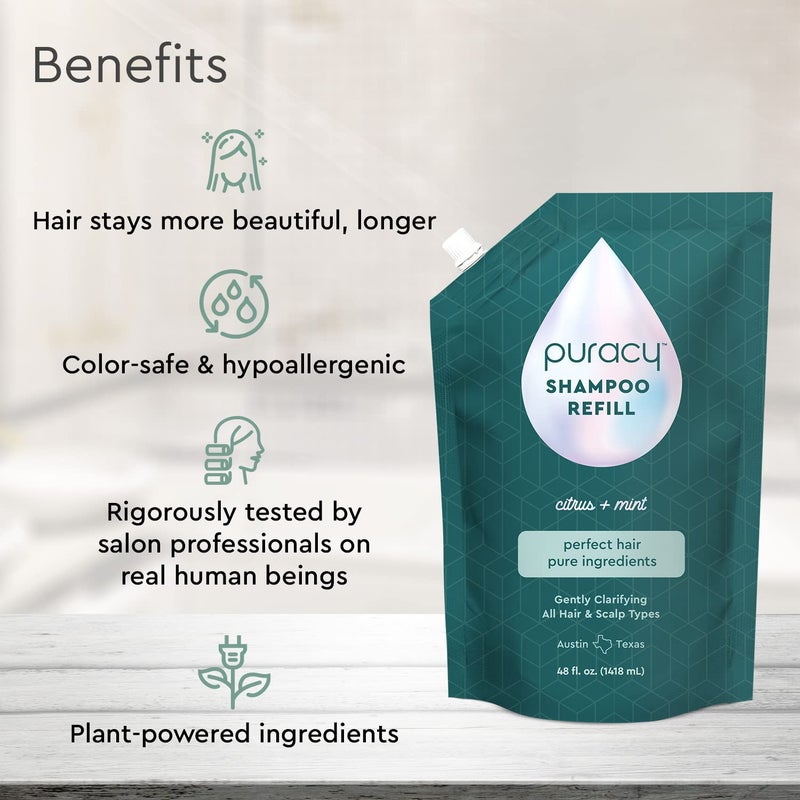 Puracy Shampoo, Gently Clarifying for All Hair & Scalp Types, Perfect Hair from Pure Ingredients, Enriched with Rosemary Oil to Stimulate Hair Growth, Sulfate-Free and Color Treated-Safe, 48 Oz - Image 3