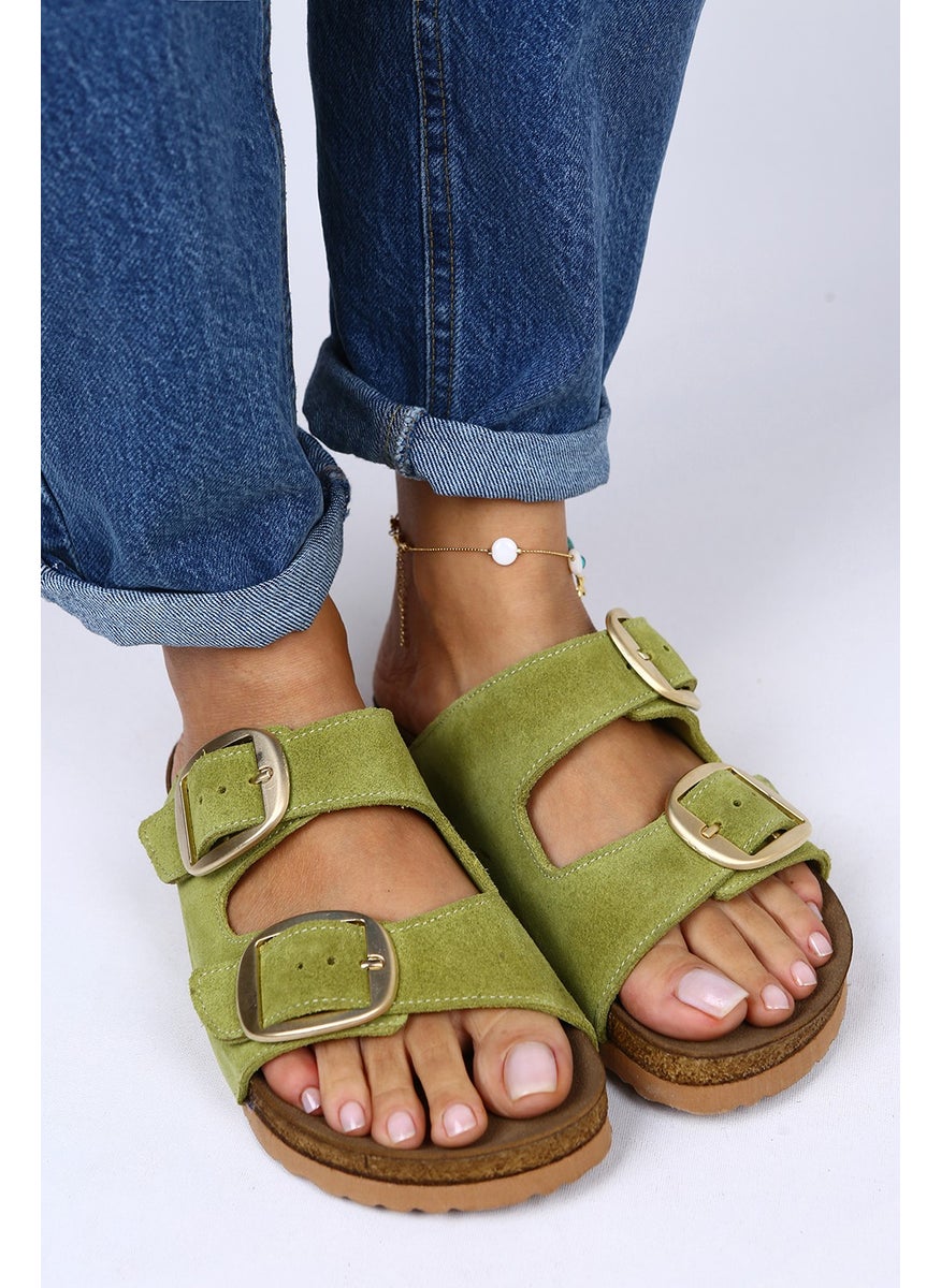 Manijero Irene Leather Double Buckle Pistachio Green Slippers  - Image 4
