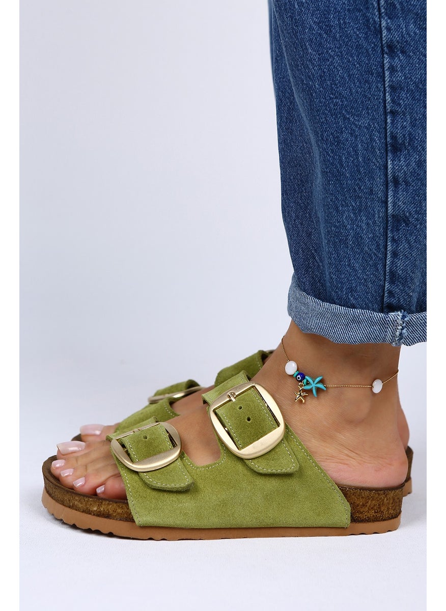 Manijero Irene Leather Double Buckle Pistachio Green Slippers  - Image 5