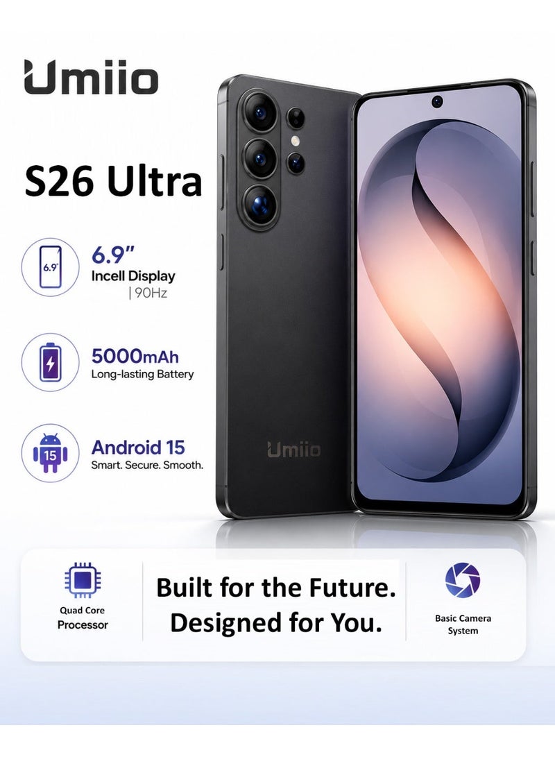 Umiio S26 Ultra Smartphone 6.9" Incell Display Dual SIM Android Cell Phone 18MP Camera 5000mAh Battery Dual Speaker Android Mobile Phone -Black - Image 2