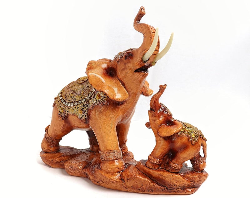 The Spiritual Living The Spiritual Living Feng Shui Trunk Up Elephant with Baby for Good Luck II Positivity II Home Decor II Showpiece II Figurine II Statue Living Room Office Table Top Decoration Gifting - Image 1