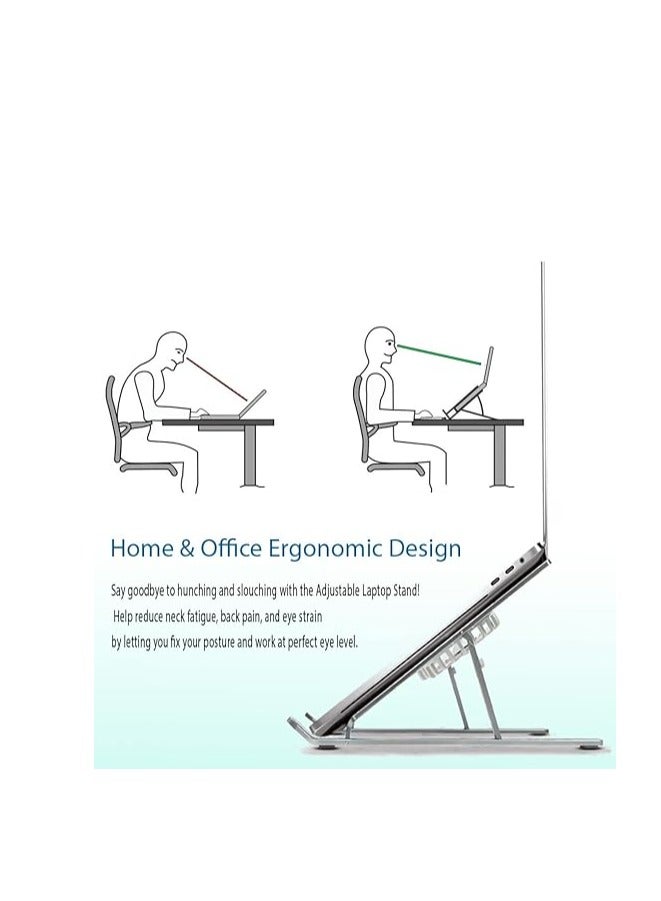 Laptop Stand for Desk with Cooling Pad & Fan - 7 Levels Adjustable Alluminium Laptop Holder & Notebook Riser for MacBook Pro/Air, HP, Lenovo, Sony, Dell, More 10-15.6” Laptops (Silver)  - Image 5