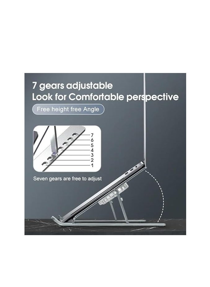 Laptop Stand for Desk with Cooling Pad & Fan - 7 Levels Adjustable Alluminium Laptop Holder & Notebook Riser for MacBook Pro/Air, HP, Lenovo, Sony, Dell, More 10-15.6” Laptops (Silver)  - Image 2