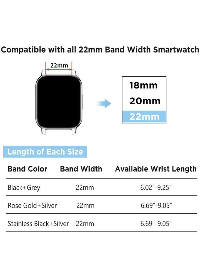 Popglory - Smart Watch Bands, 22mm P66 Smart Watches, Adjustable Replacement Smartwatch Straps, Quick Release Watch Straps Soft Silicone Wristband Accessories for Men and Women - Image 1