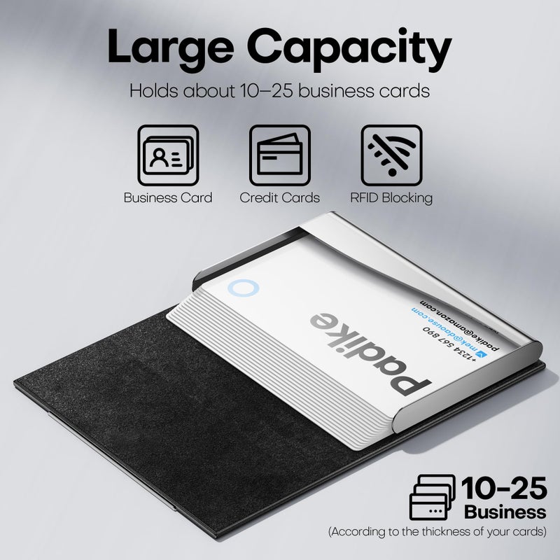 Padike Business Card Holder/ Case Professional PU Leather & Stainless Steel Multi Wallet Credit Card ID Case/Holder for Men & Women. (Black) - Image 2