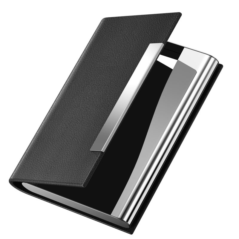 Padike Business Card Holder/ Case Professional PU Leather & Stainless Steel Multi Wallet Credit Card ID Case/Holder for Men & Women. (Black) - Image 1