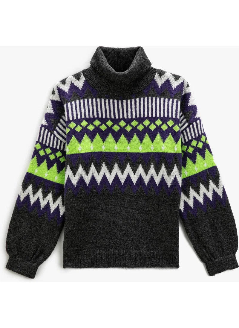 كوتون Turtleneck Knitwear Sweater Geometric patterned Long Sleeve