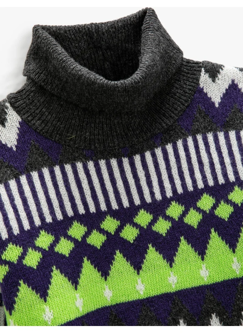 KOTON Turtleneck Knitwear Sweater Geometric patterned Long Sleeve