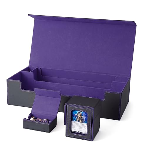 Venssu MTG Deck Box Holds 5 Display Card Deck Boxes with Playmat and Dice BoxIncludes 10 colorful dividers and 1 card supporter Trading Card Storage Box For Magic Game CardsBlack and Purple - Image 1