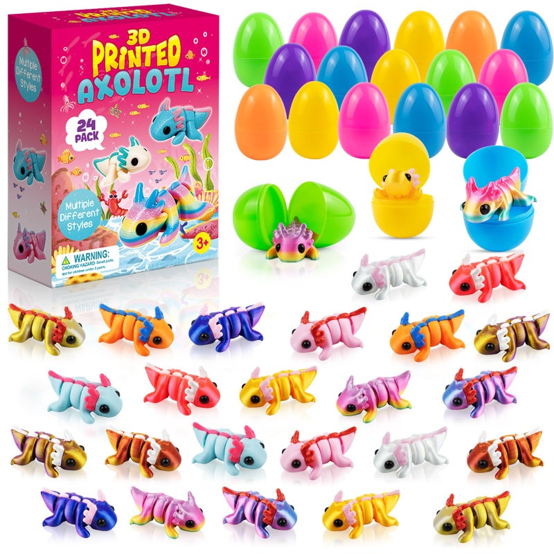 Zesua Easter Basket Stuffers Easter Basket Essentials 24 Pack Prefilled Easter Eggs Filled with 3D Printed Axolotl Toys Mini Animal Fidget Figures Easter Gifts for Toddlers Boys Girls - Image 3
