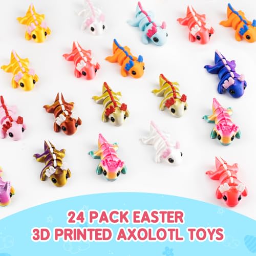 Zesua Easter Basket Stuffers Easter Basket Essentials 24 Pack Prefilled Easter Eggs Filled with 3D Printed Axolotl Toys Mini Animal Fidget Figures Easter Gifts for Toddlers Boys Girls - Image 5