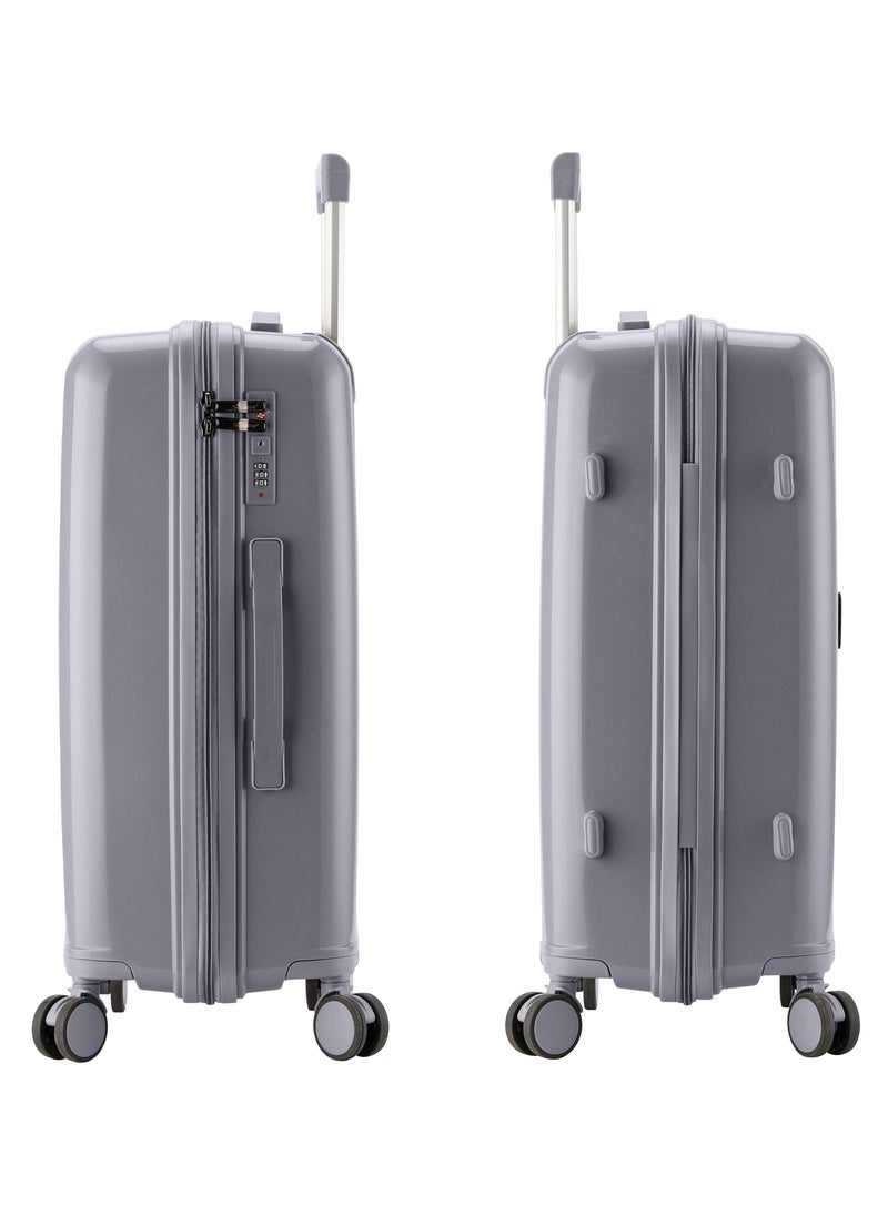 SENATOR Unisex Hard Case Medium Checked Luggage Lightweight PP Fashion Trolley Luggage with 4 Double Spinner Wheel and 3-Digit Combination Lock KH1009 Light Grey  - Image 3