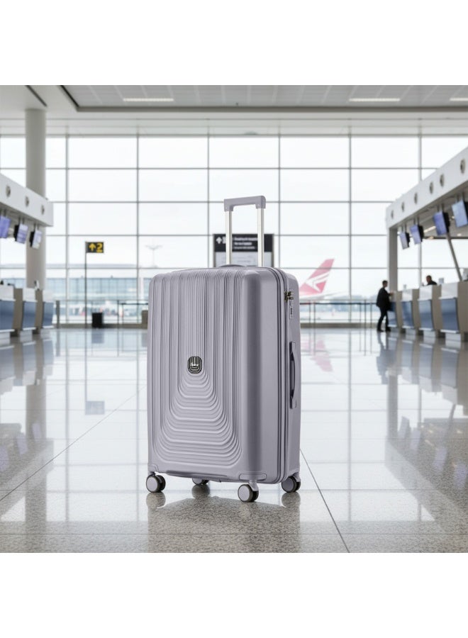 SENATOR Unisex Hard Case Medium Checked Luggage Lightweight PP Fashion Trolley Luggage with 4 Double Spinner Wheel and 3-Digit Combination Lock KH1009 Light Grey - Image 2