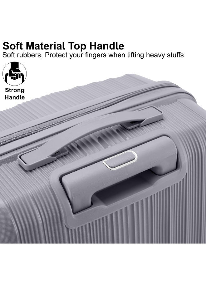 SENATOR Unisex Hard Case Medium Checked Luggage Lightweight PP Fashion Trolley Luggage with 4 Double Spinner Wheel and 3-Digit Combination Lock KH1009 Light Grey - Image 4