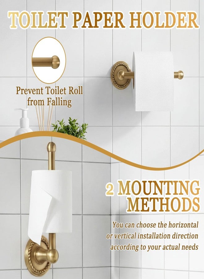 Otoolling 4 Pcs Antique Brass Gold Bathroom Accessories Set, Towel Ring, Toilet Paper Holder & Robe Hooks, Wall Mounted Brushed Solid Brass with Vintage Finish for Bathroom Decor Hardware Fixture Set - Image 4