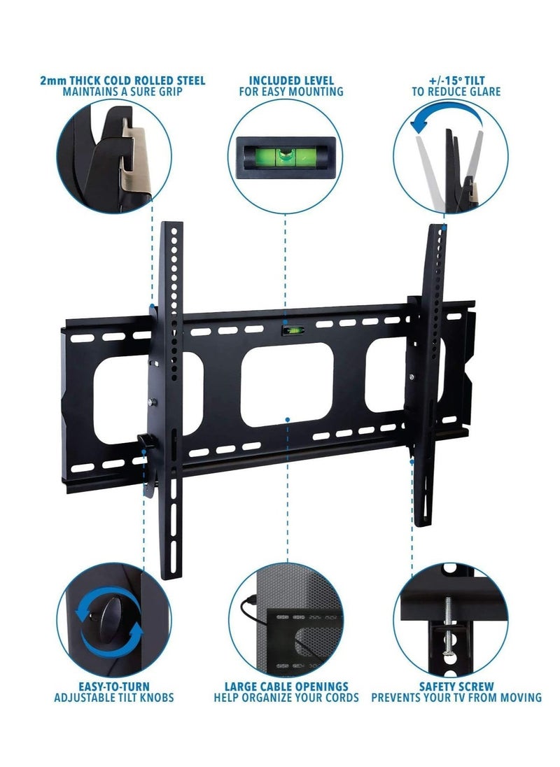 BGM Tilting TV Wall Mount Bracket For Samsung Sony Vizio LG Panasonic TCL Element 32 40 42 47 50 55 60 65 Inch TVs VESA 200x200 400x400 600x400, 750x450 Compatible Premium Tilt 175 Lbs Capacity  - Image 2