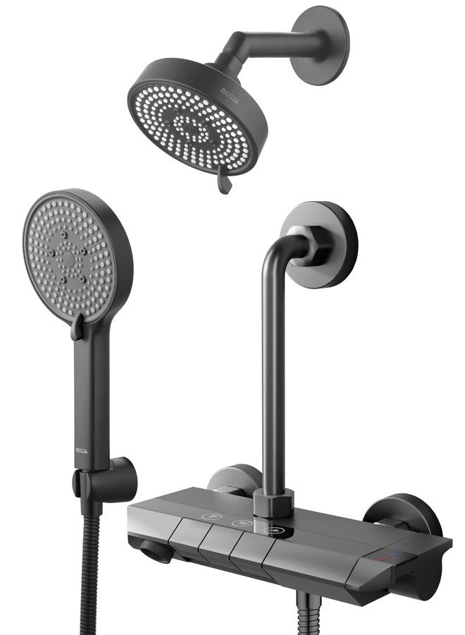 ALTON ALM35025, Modern 3-in-1 Wall Mixer for Bathroom with 225mm L-Bend Set with 5-INCH, 5-Function Overhaed and Hand Shower| Bathroom Shower System | Mixer Tap | Black - Image 1