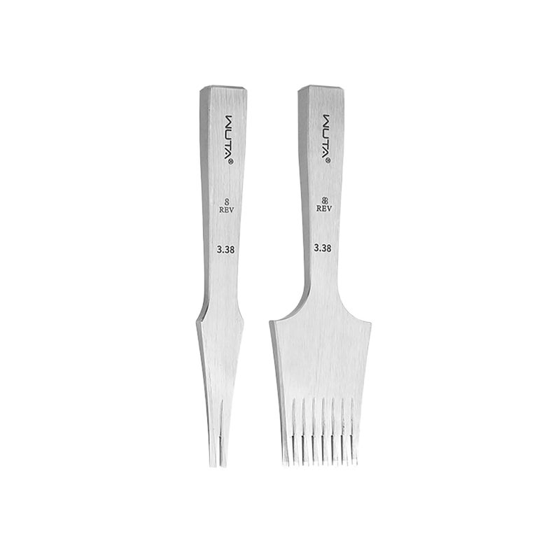 WUTA French Style Pricking Iron Leather Chisel All-Polished Leather Die-Steel Chisel Sharp Leather Punching Tool Kits (Reverse 3.38 mm 2 Teeth+8 Teeth) - Image 1