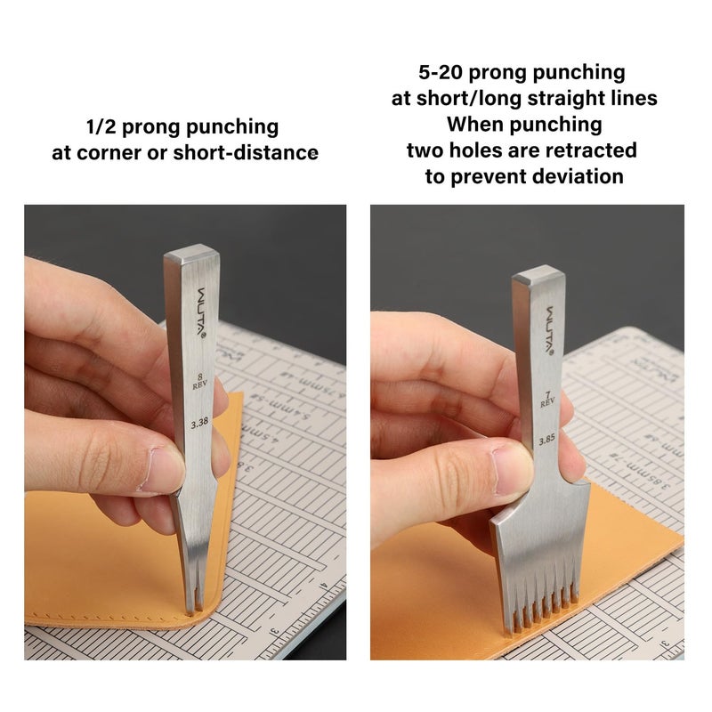 WUTA French Style Pricking Iron Leather Chisel All-Polished Leather Die-Steel Chisel Sharp Leather Punching Tool Kits (Reverse 3.38 mm 2 Teeth+8 Teeth) - Image 4