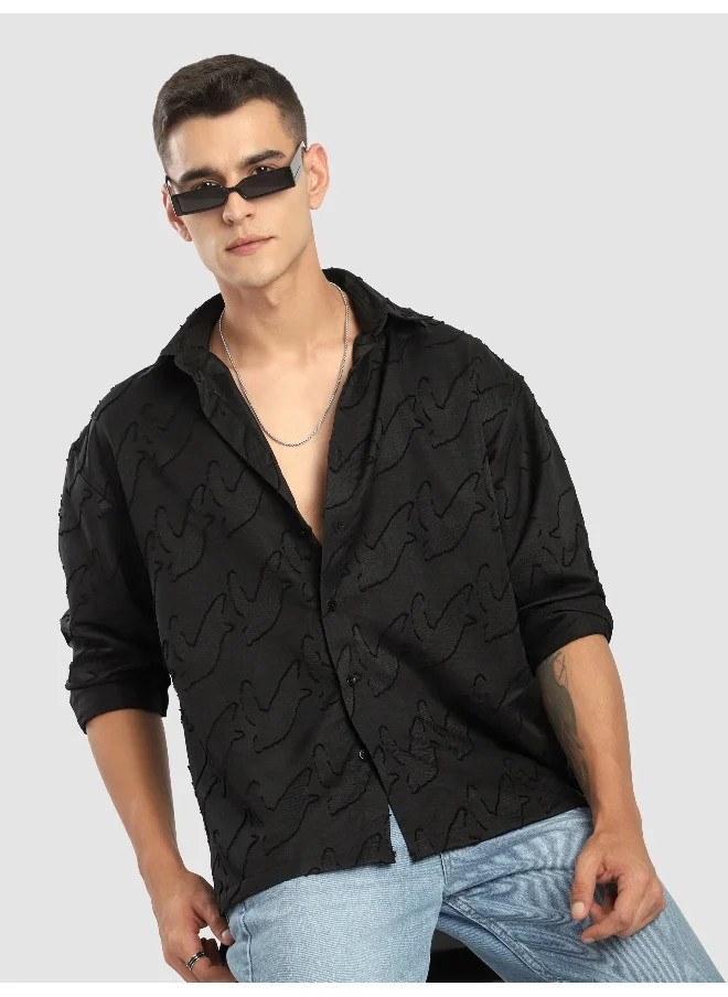 بيونغ Black Fur Abstract Textured Shirt