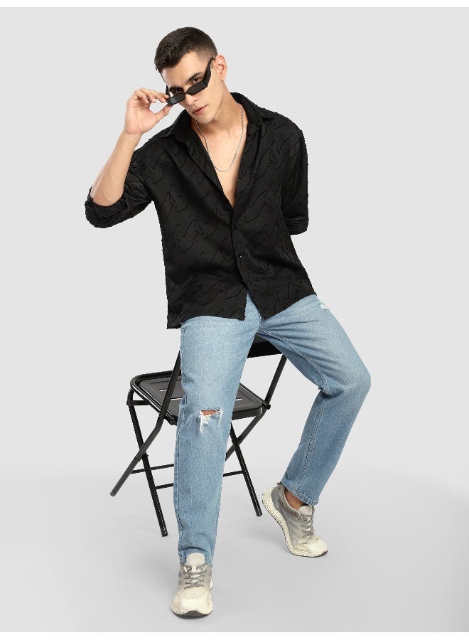 Beyoung Black Fur Abstract Textured Shirt  - Image 5