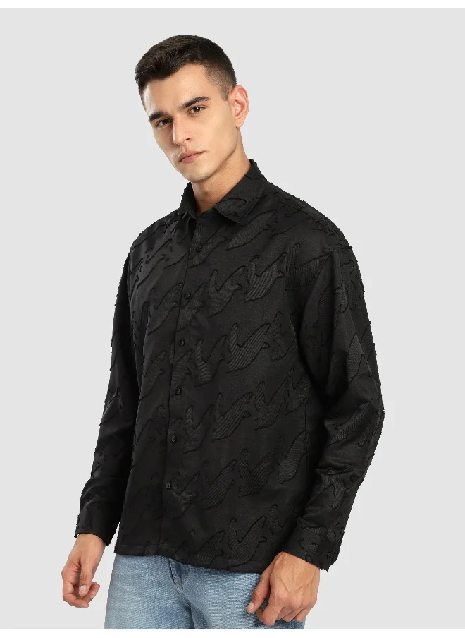 بيونغ Black Fur Abstract Textured Shirt