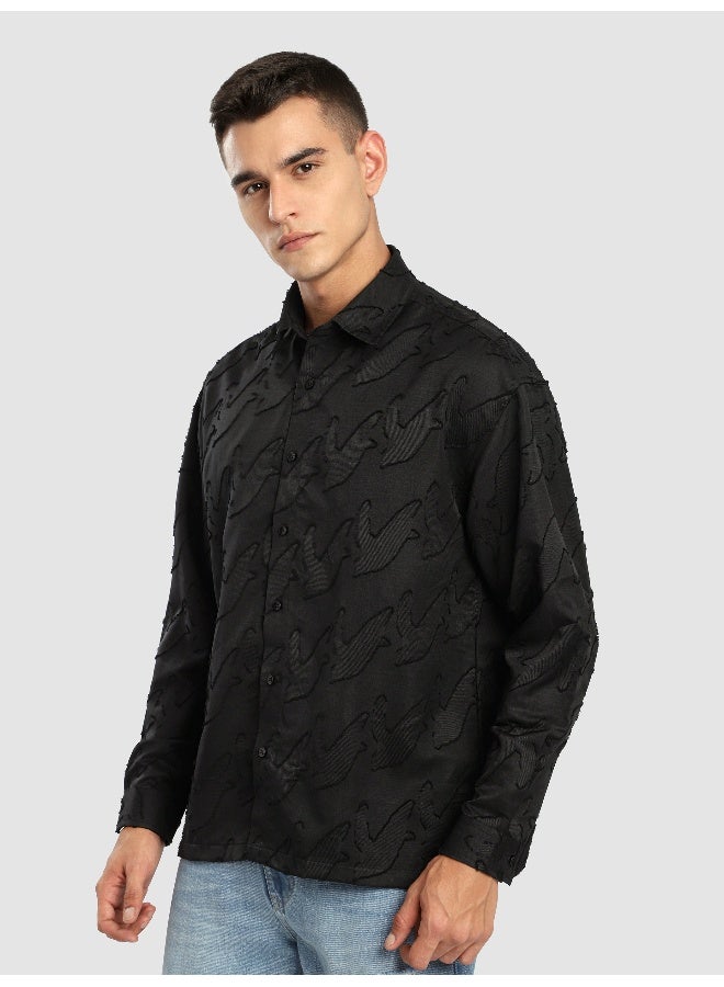 Beyoung Black Fur Abstract Textured Shirt  - Image 2