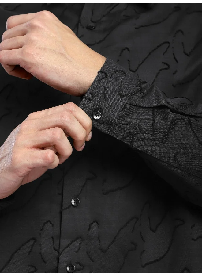 Beyoung Black Fur Abstract Textured Shirt