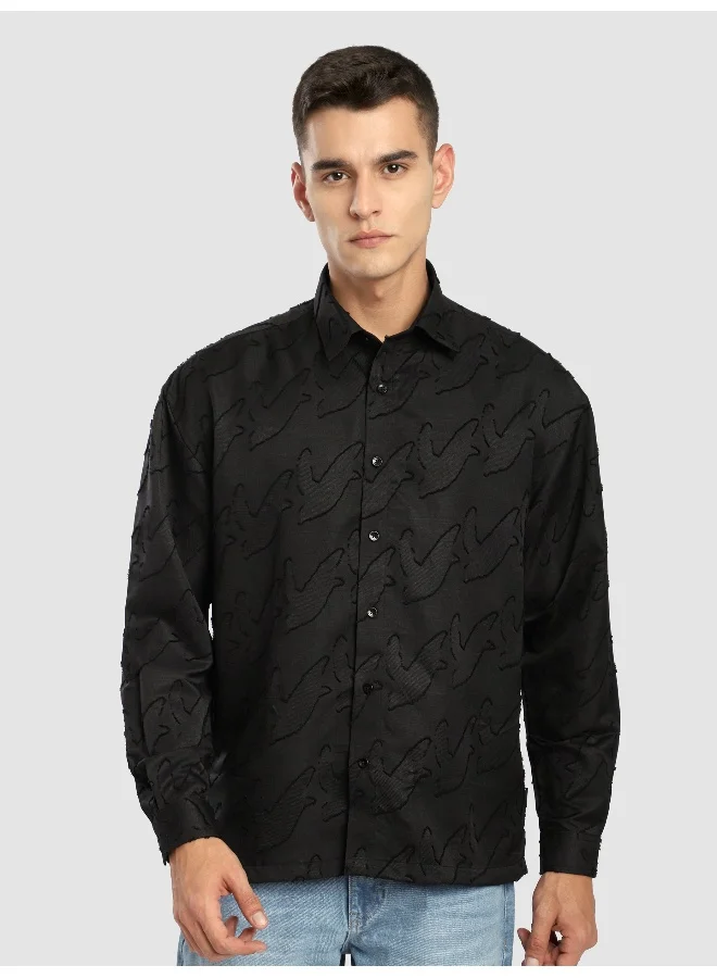 Beyoung Black Fur Abstract Textured Shirt