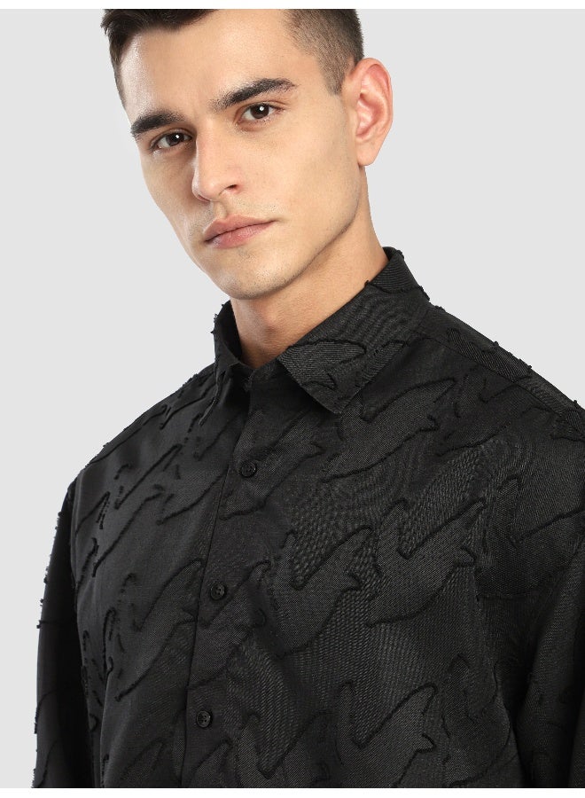 Beyoung Black Fur Abstract Textured Shirt  - Image 4