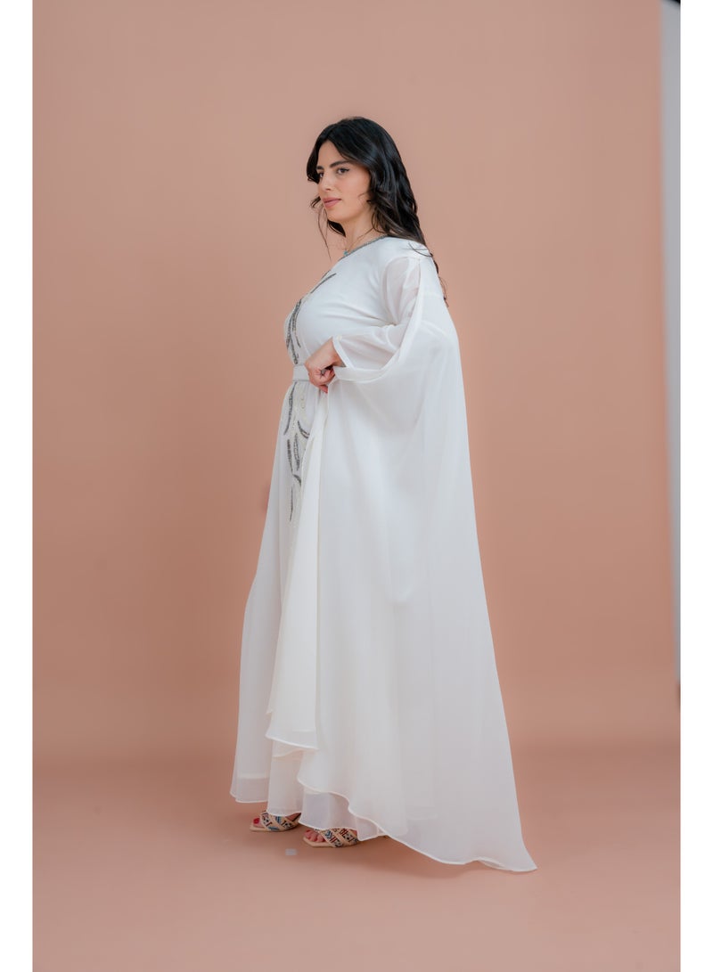 اكسا كفتان أنيق بحزام قطعتين أبيض - Image 3