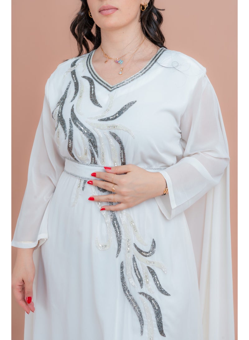 اكسا كفتان أنيق بحزام قطعتين أبيض - Image 2