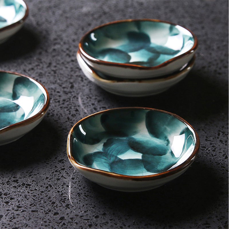 4 PCS Handmade Ceramic Plate Retro Handpainted Japanese Style Snack Sauce Tray Tableware - Image 1