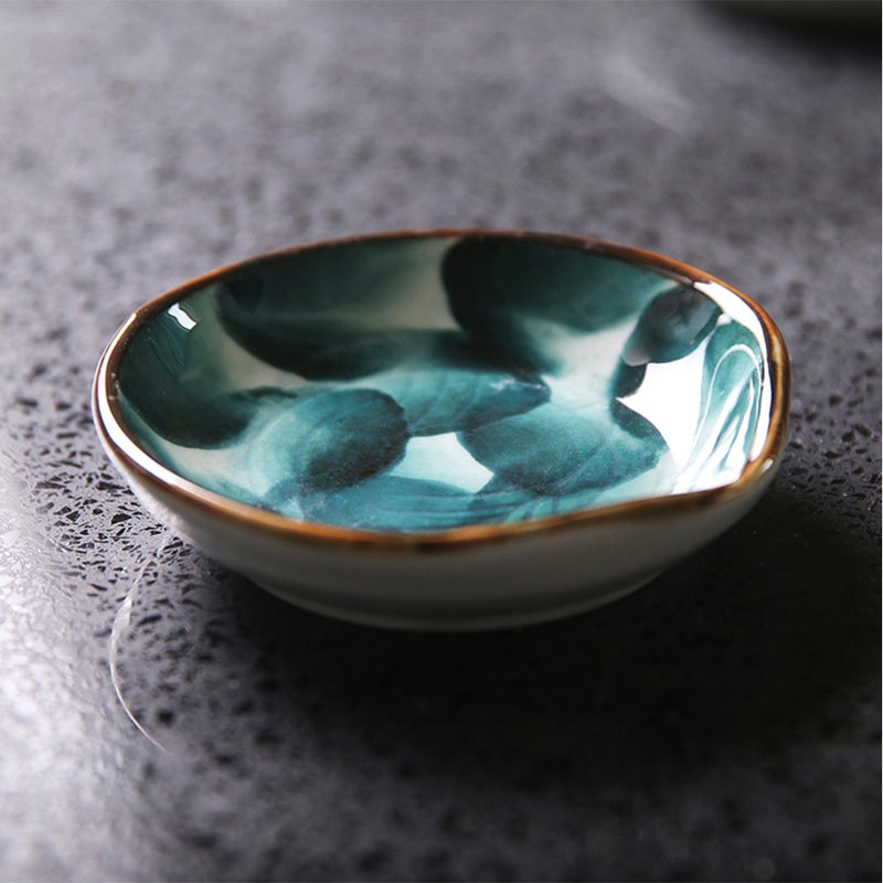 4 PCS Handmade Ceramic Plate Retro Handpainted Japanese Style Snack Sauce Tray Tableware - Image 4