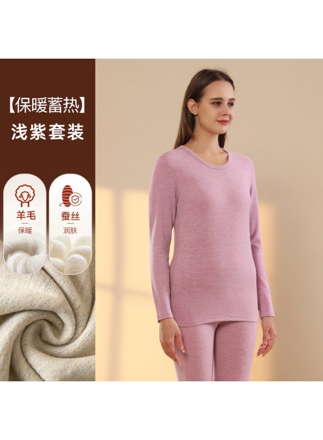 Wool Silk Thermal Underwear Women's Brushed Heating Autumn Clothes And Pants Men's Set Base Layer Fleece Thickened Autumn And Winter