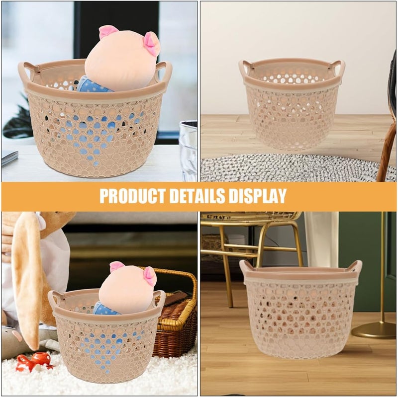 2pcs Waterproof Plastic Laundry Hamper with Handles, Small Beige Hollow out Dirty Clothes Basket Organizer for Home Bathroom Bedroom Storage - Image 3