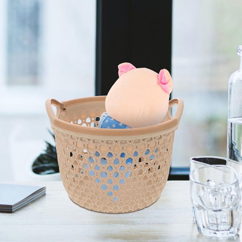 2pcs Waterproof Plastic Laundry Hamper with Handles, Small Beige Hollow out Dirty Clothes Basket Organizer for Home Bathroom Bedroom Storage - Image 4