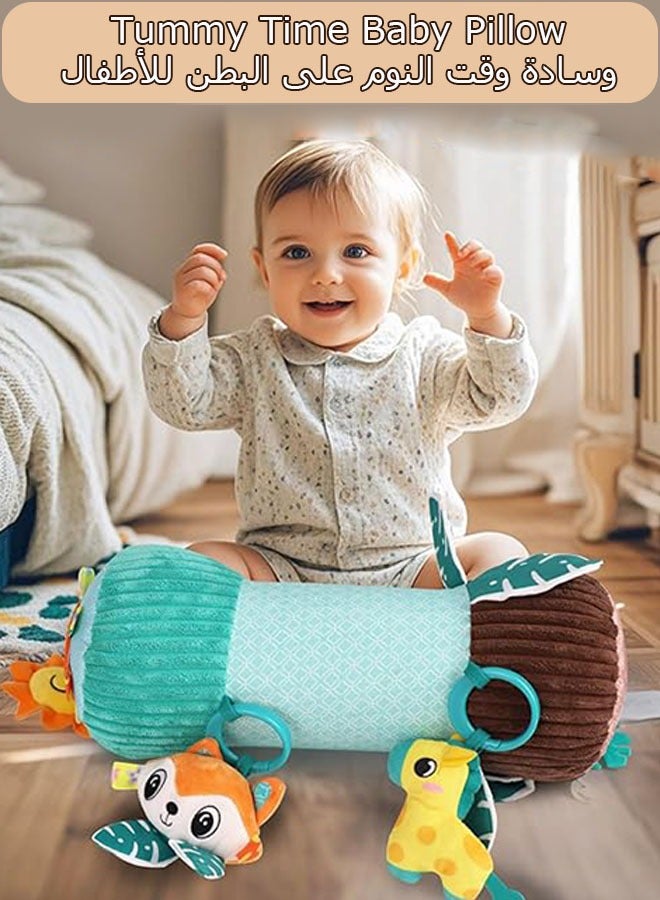 Baby Tummy Time Toys, Montessori Sensory Crawling Toy Pillow,Developmental Tummy Time Toys for Babies 3-6 Months Baby Baby Sensory Toys Roller With Detachable Squeaker, Teether & Rattle,Infants Toys 0 3 6 9 12 Months Old Toys for Baby Infant Pillow Toy - Image 1