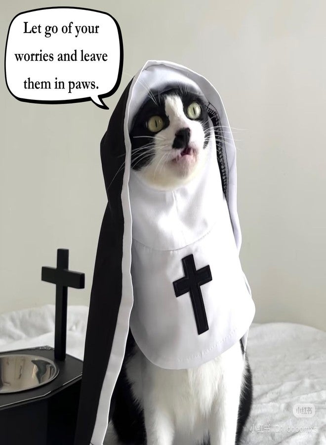 Urnat Cat/Dog Nun Costume Pet Clothing - Cute Funny Sister Habit Dress Outfit for Halloween Christmas Festival Cosplay Party (2XL) - Image 2