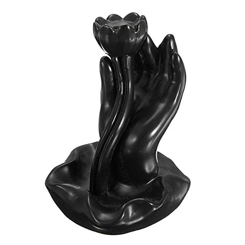 CRAFTAM Polyresin Decorative Smoke Backflow Cone Incense Holder with 10 Smoke Cones (Flower in Hand, Black - Image 3
