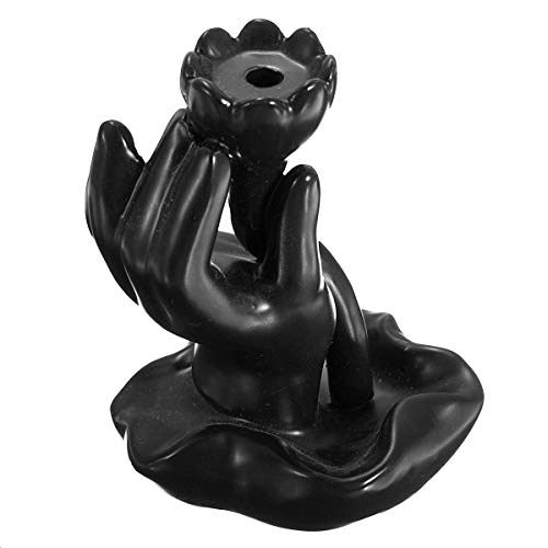 CRAFTAM Polyresin Decorative Smoke Backflow Cone Incense Holder with 10 Smoke Cones (Flower in Hand, Black - Image 5