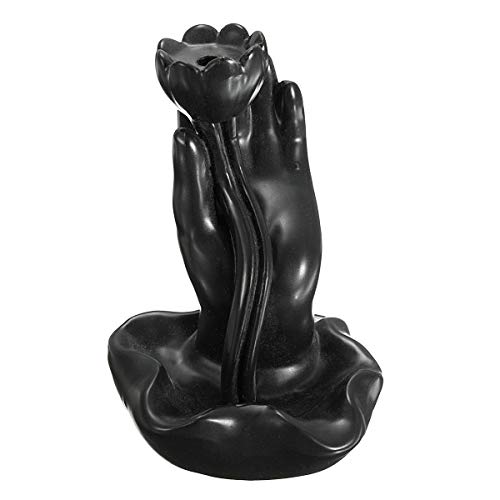 CRAFTAM Polyresin Decorative Smoke Backflow Cone Incense Holder with 10 Smoke Cones (Flower in Hand, Black - Image 4