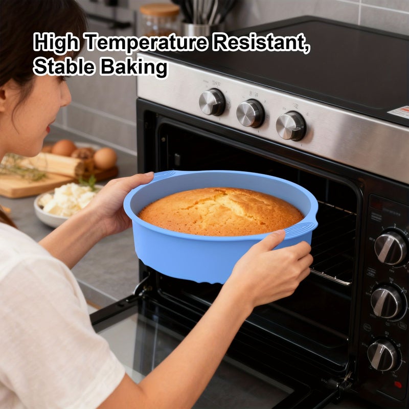 2 Pcs Silicone Baking Mold Set Blue Rectangular And Round Nonstick Easy Unmold Dishwasher Safe Suitable For Breakfast Desserts Parties Sweets Stackable Durable - Image 5