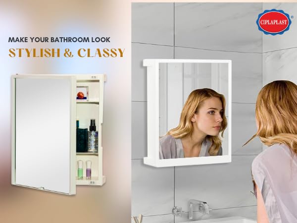 CIPLA PLAST New Rich Look Bathroom Cabinet with Mirror | Storage Organiser | Strong Plastic Bathroom Shelves Wall Mounted | Bathroom Accessories| Mirror Cabinet (Ivory) - Image 4