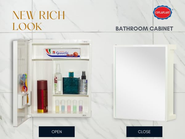 CIPLA PLAST New Rich Look Bathroom Cabinet with Mirror | Storage Organiser | Strong Plastic Bathroom Shelves Wall Mounted | Bathroom Accessories| Mirror Cabinet (Ivory) - Image 5