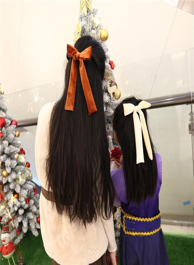 Sugarmelon 4 PCS Long Tail Velvet Bow Hair Clips for Girl Kids Baby Mom Ponytail Cheer Bows Alligator Clip Young Girls and Women Fall Winter Velvet Hair Accessories (Cream/Fall/Black/Brown) - Image 4