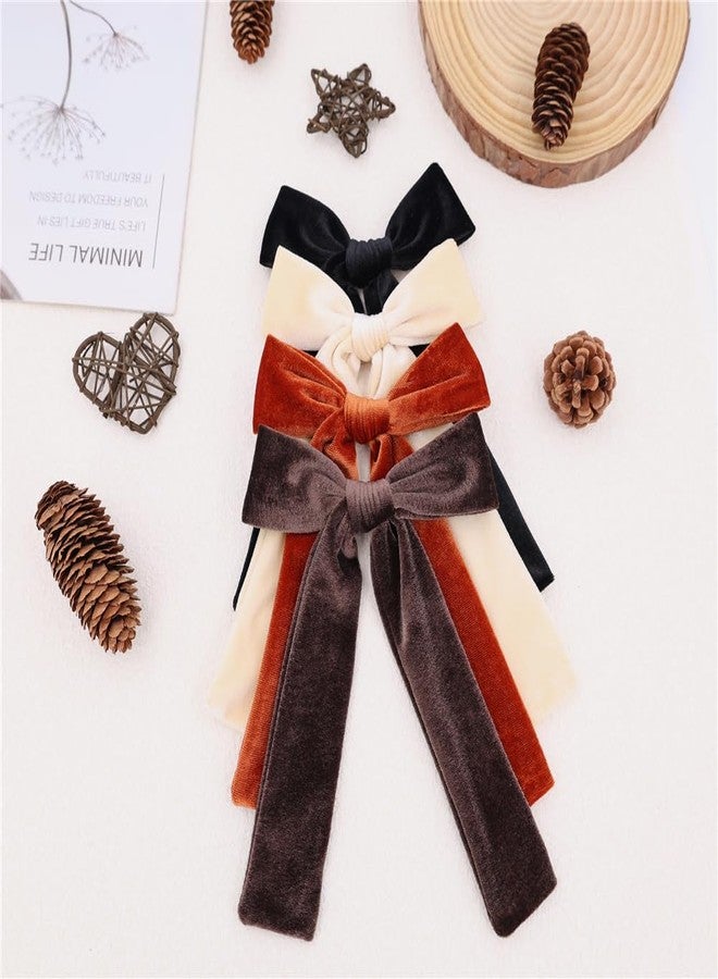Sugarmelon 4 PCS Long Tail Velvet Bow Hair Clips for Girl Kids Baby Mom Ponytail Cheer Bows Alligator Clip Young Girls and Women Fall Winter Velvet Hair Accessories (Cream/Fall/Black/Brown) - Image 5